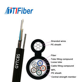 Alambre de acero al aire libre de la envoltura del PE de la fibra óptica del cable externo GYFTC8S de la red trenzado
