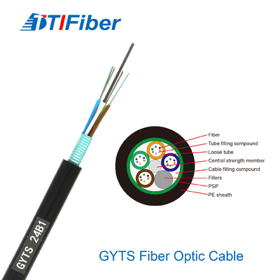 Base de fibra óptica acorazada del cable 4/8/12/24/48 del solo modo GYTS G652D G657A