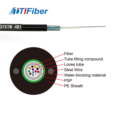 Cable de fibra óptica de 12 núcleos 24 núcleos 48 núcleos SM G652D Diámetro exterior 7,0 mm de alambre de acero PE cable de fibra de cubierta negra