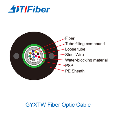 Cable de fibra óptica de 12 núcleos 24 núcleos 48 núcleos SM G652D Diámetro exterior 7,0 mm de alambre de acero PE cable de fibra de cubierta negra