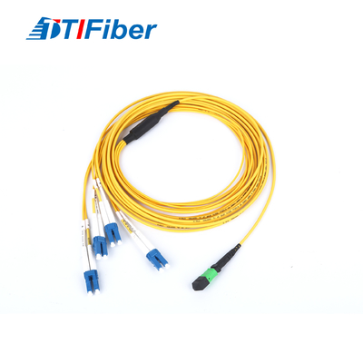 12 el cordón de remiendo unimodal de la fibra óptica de la base G657A MPO LC OFNR aviva hacia fuera