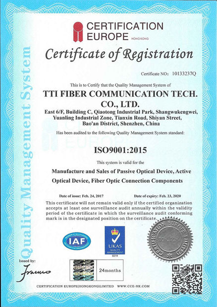 China Shenzhen TTI Fiber Communication Tech.co., Ltd. certificaciones