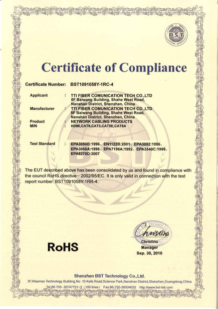 China Shenzhen TTI Fiber Communication Tech.co., Ltd. certificaciones